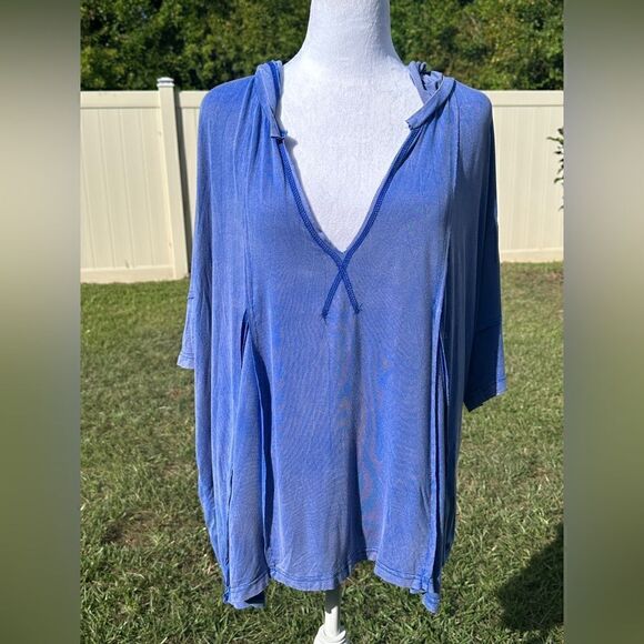NWOT Bar x POL ocean blue hooded tunic top Sz L - Picture 2 of 7